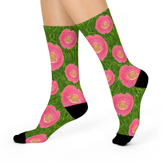 Cushioned "Pink Poppy" Crew Socks