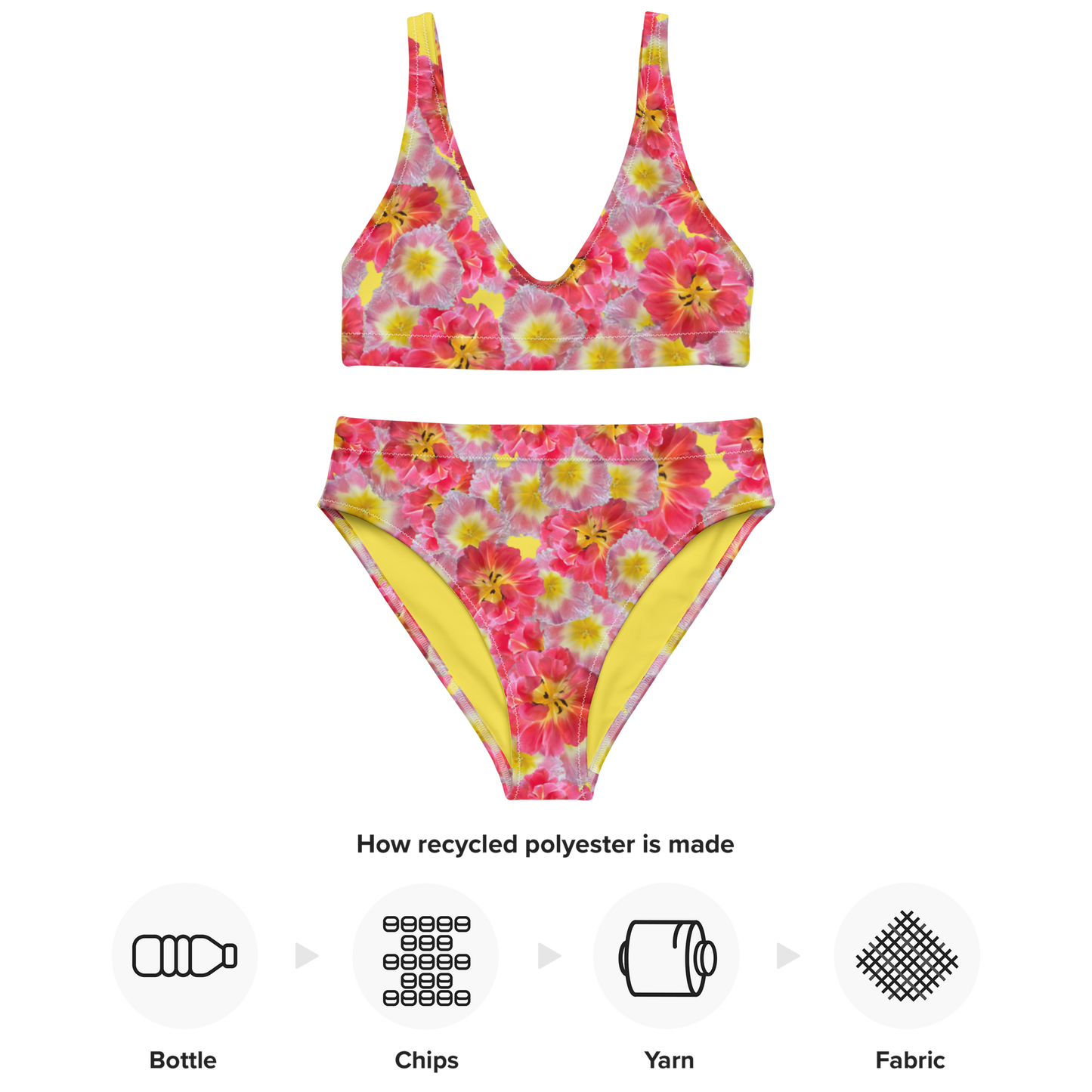 "Sunshine Bloom" High Waisted Bikini Swimsuit Set - Yellow