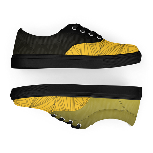 Men's "Yellow & Black Geometrics" Lace Up Canvas Sneakers