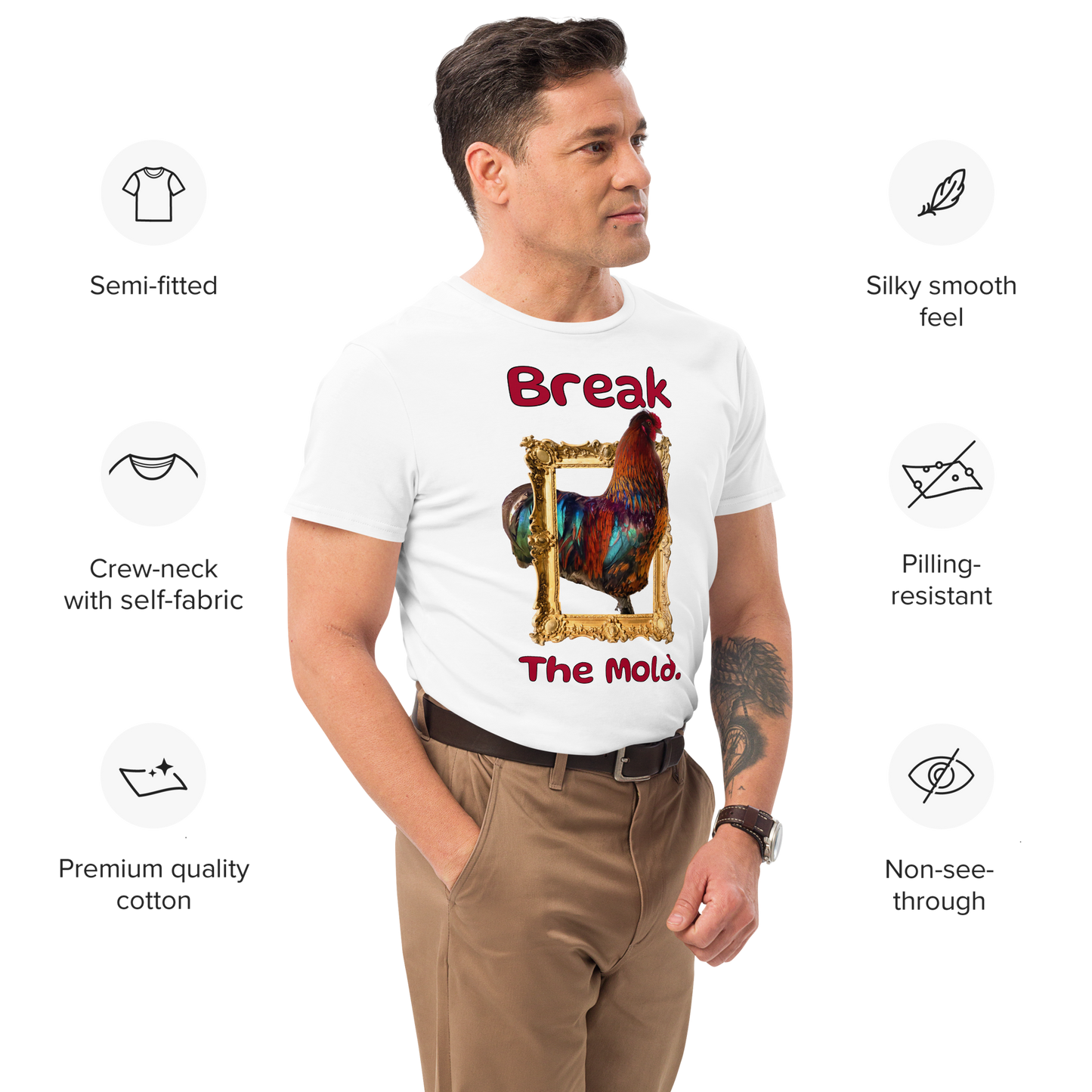Premium Cotton "Break the Mold” Rooster Graphic Men’s T-Shirt