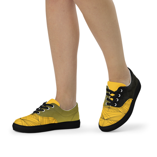 Women's "Yellow & Black Geometrics" Lace Up Canvas Sneakers