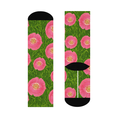 Cushioned "Pink Poppy" Crew Socks