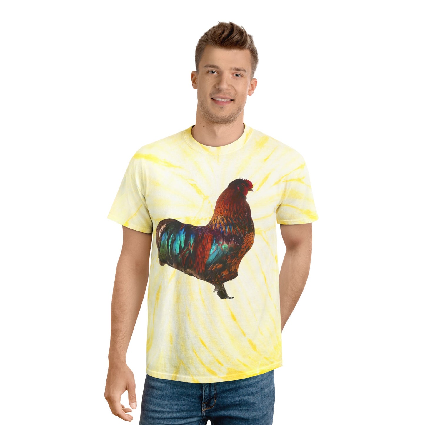 Tie-Dye “Vibrant Rooster” Graphic T-Shirt