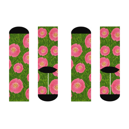 Cushioned "Pink Poppy" Crew Socks