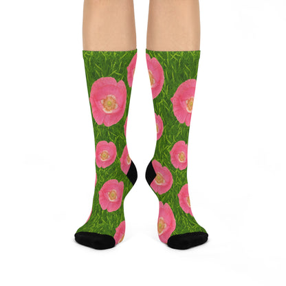 Cushioned "Pink Poppy" Crew Socks