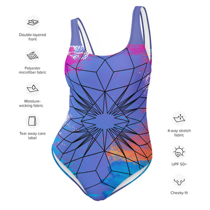 "Periwinkle Paint Geometrics" One-Piece Swimsuit