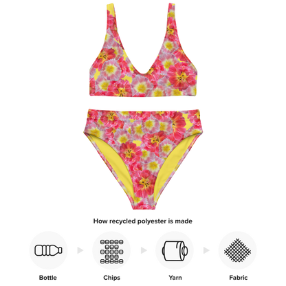 "Sunshine Bloom" High Waisted Bikini Swimsuit Set - Yellow