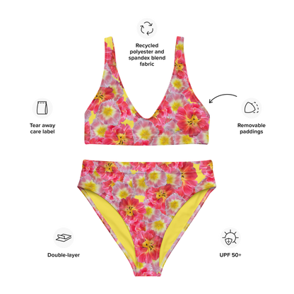 "Sunshine Bloom" High Waisted Bikini Swimsuit Set - Yellow