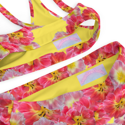 "Sunshine Bloom" High Waisted Bikini Swimsuit Set - Yellow