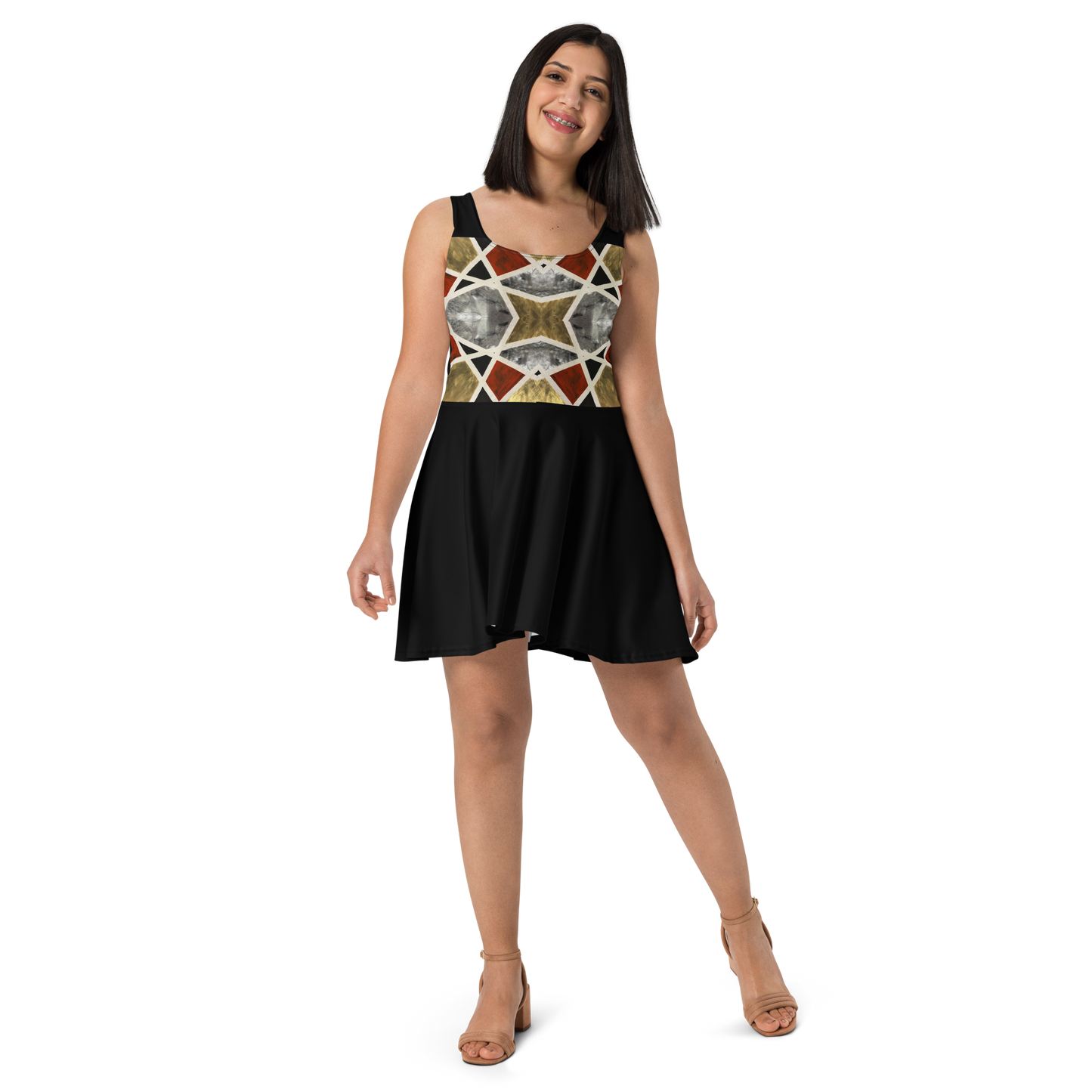 A-Line "Elegance in Motion" Armor-Inspired Skater Dress - Black