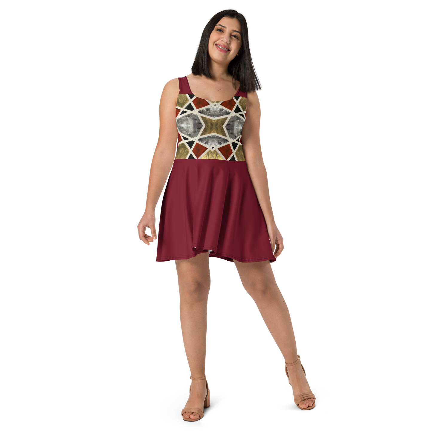 A-Line "Elegance in Motion" Armor-Inspired Skater Dress - Red