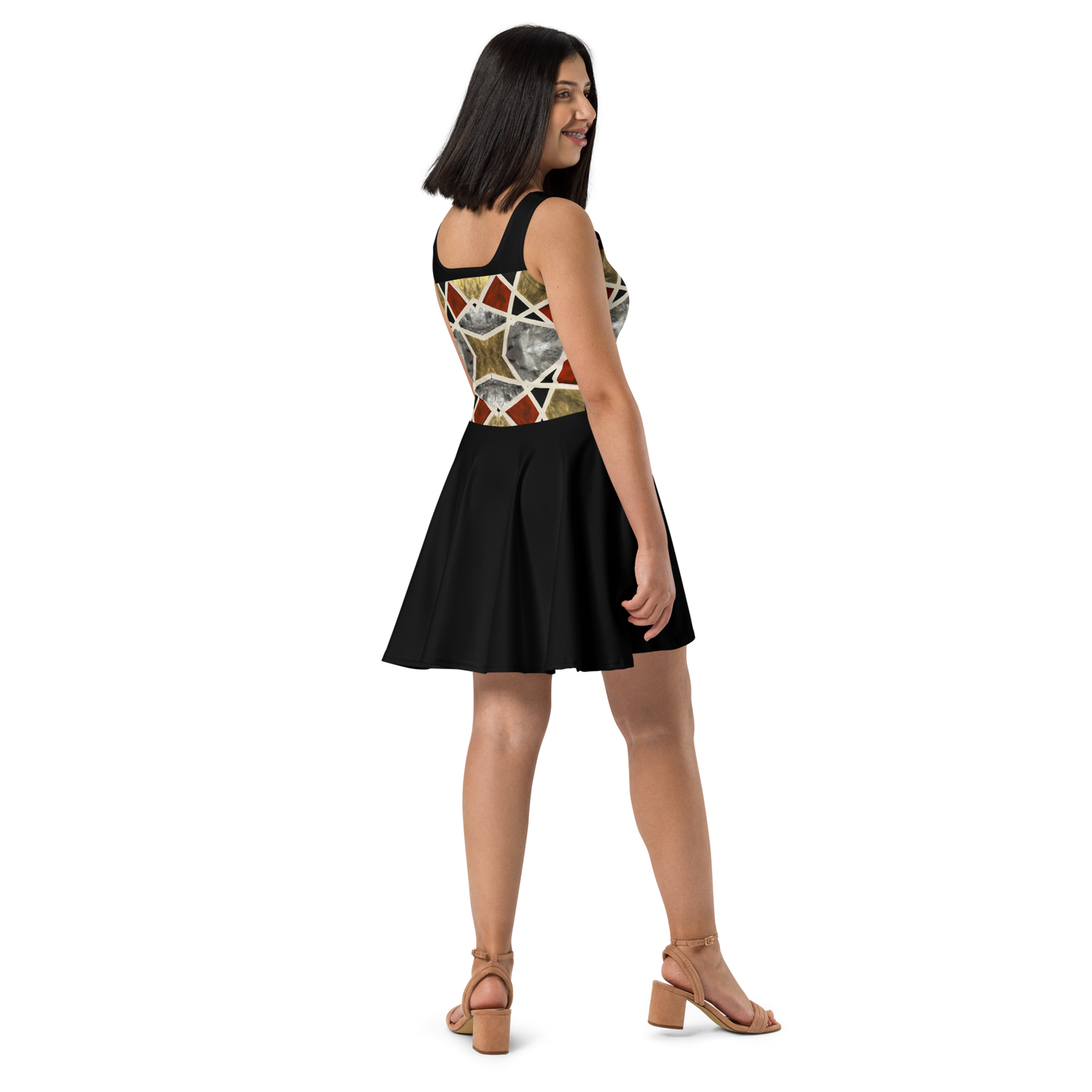 A-Line "Elegance in Motion" Armor-Inspired Skater Dress - Black