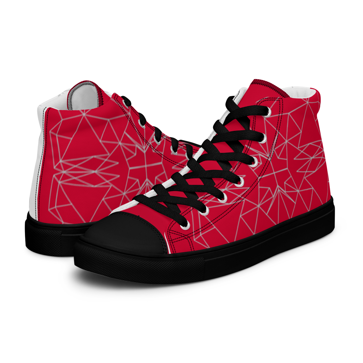 Men's "Asymmetrical Red & White Geometrics" High Top Canvas Sneakers