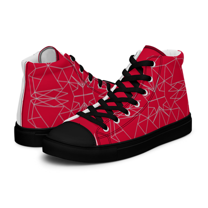 Men's "Asymmetrical Red & White Geometrics" High Top Canvas Sneakers