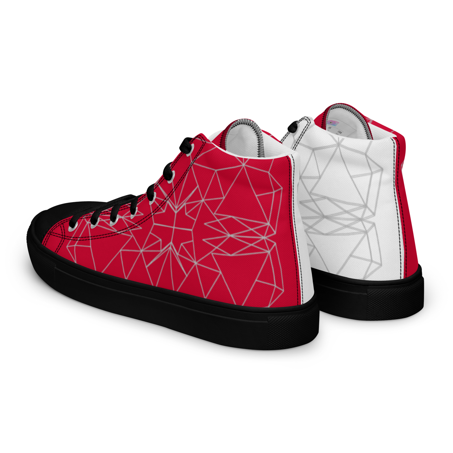Men's "Asymmetrical Red & White Geometrics" High Top Canvas Sneakers