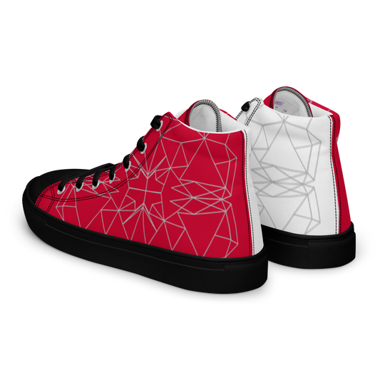 Men's "Asymmetrical Red & White Geometrics" High Top Canvas Sneakers
