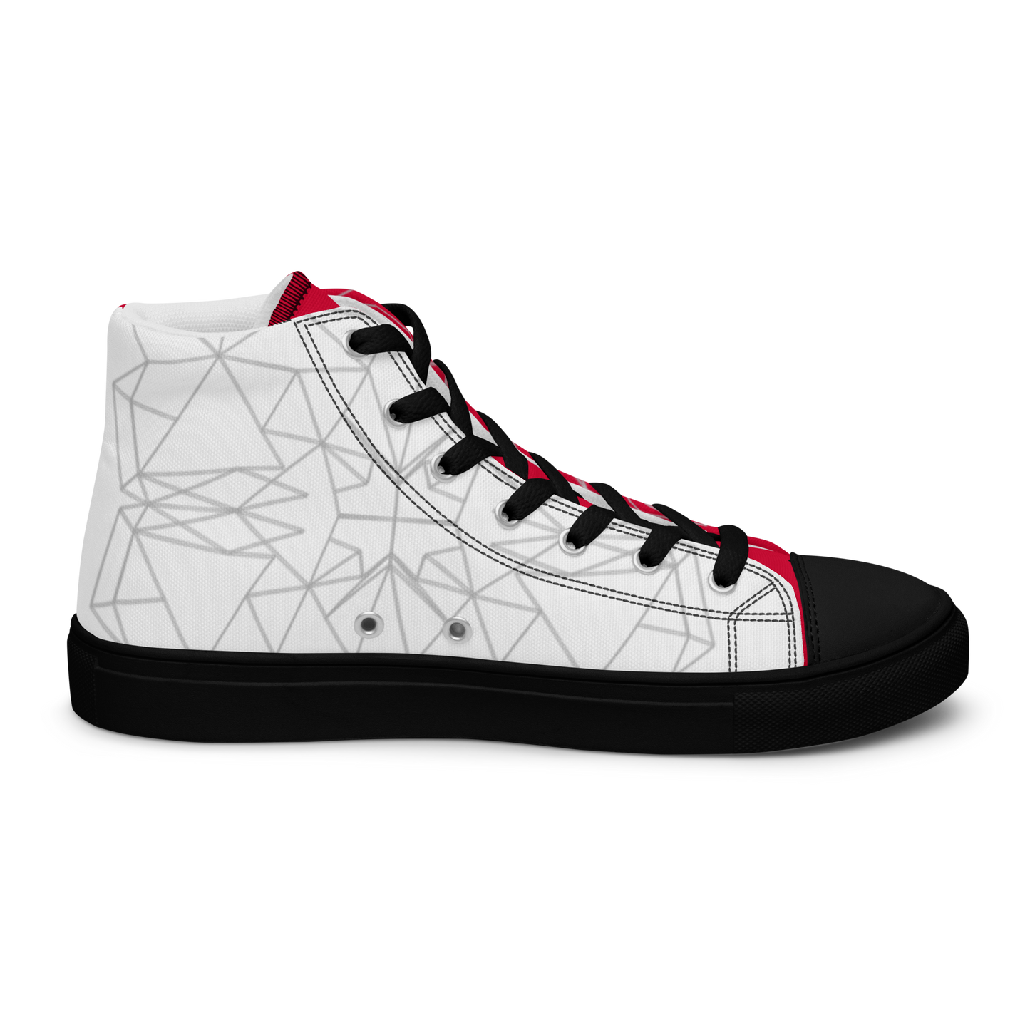 Men's "Asymmetrical Red & White Geometrics" High Top Canvas Sneakers