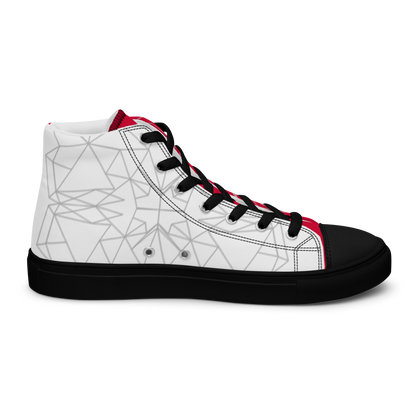 Men's "Asymmetrical Red & White Geometrics" High Top Canvas Sneakers