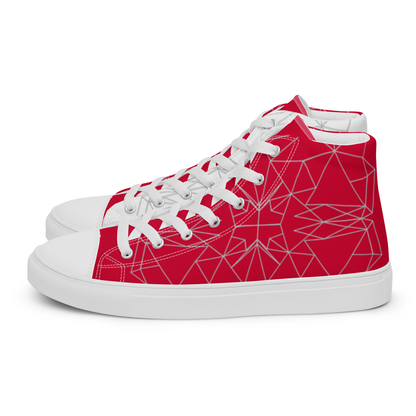 Men's "Asymmetrical Red & White Geometrics" High Top Canvas Sneakers