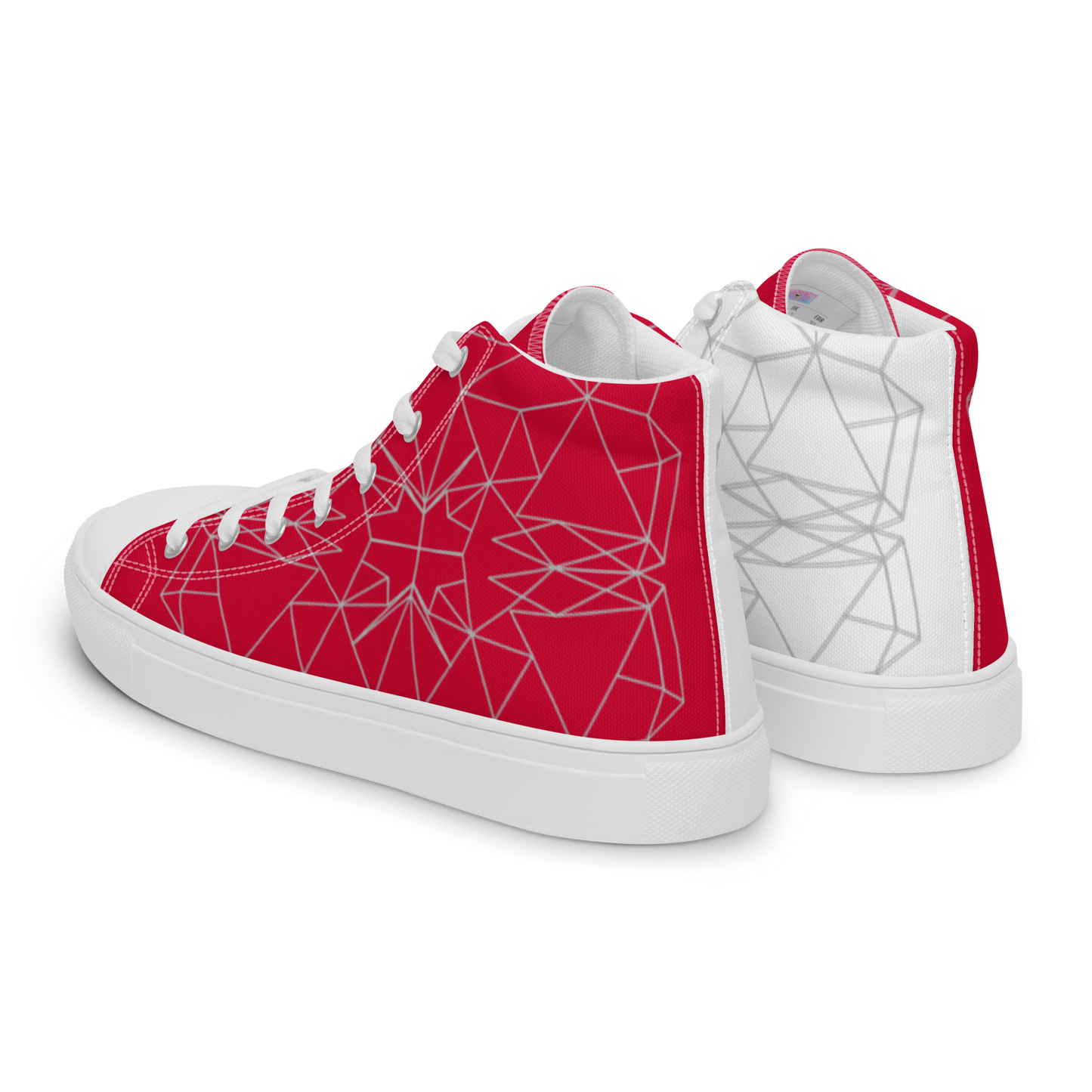 Men's "Asymmetrical Red & White Geometrics" High Top Canvas Sneakers