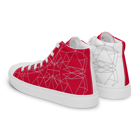 Men's "Asymmetrical Red & White Geometrics" High Top Canvas Sneakers