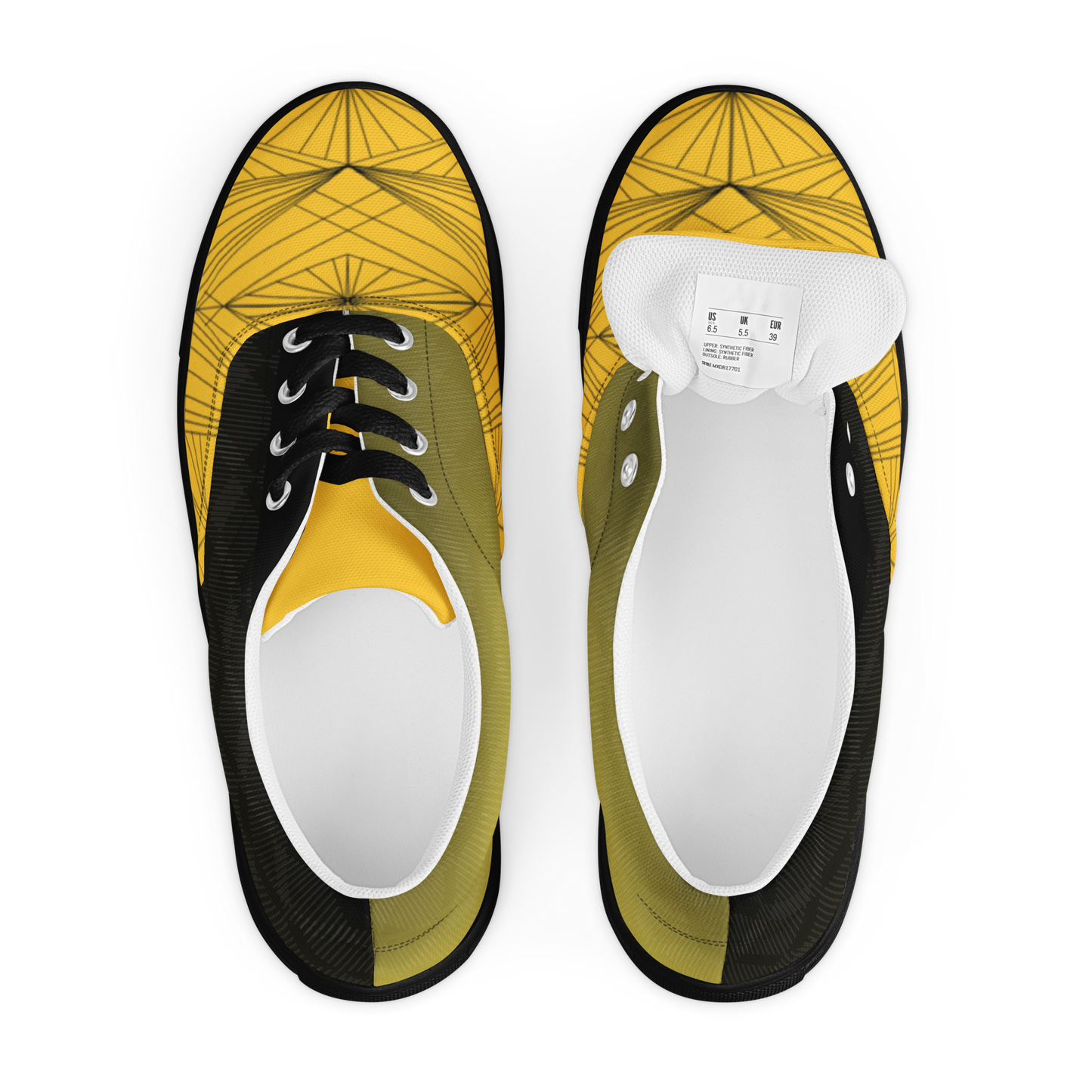 Men's "Yellow & Black Geometrics" Lace Up Canvas Sneakers