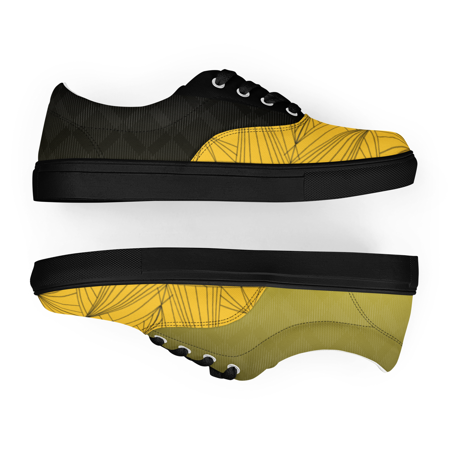 Men's "Yellow & Black Geometrics" Lace Up Canvas Sneakers