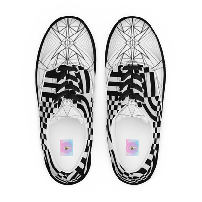 Men's "Black & White Geometrics" Lace Up Canvas Sneakers