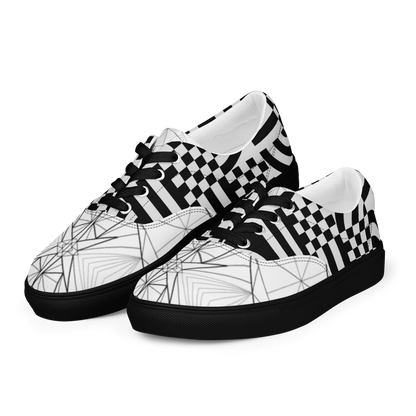 Men's "Black & White Geometrics" Lace Up Canvas Sneakers