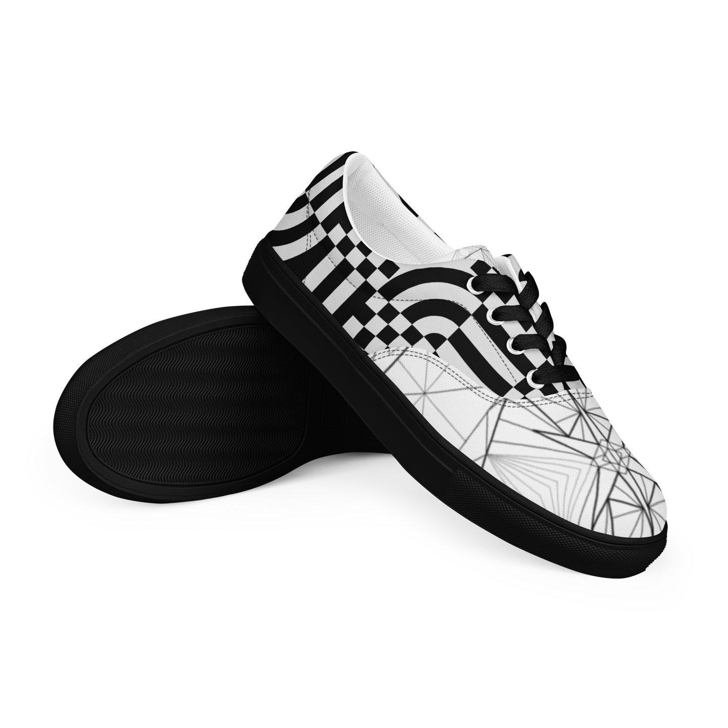 Men's "Black & White Geometrics" Lace Up Canvas Sneakers