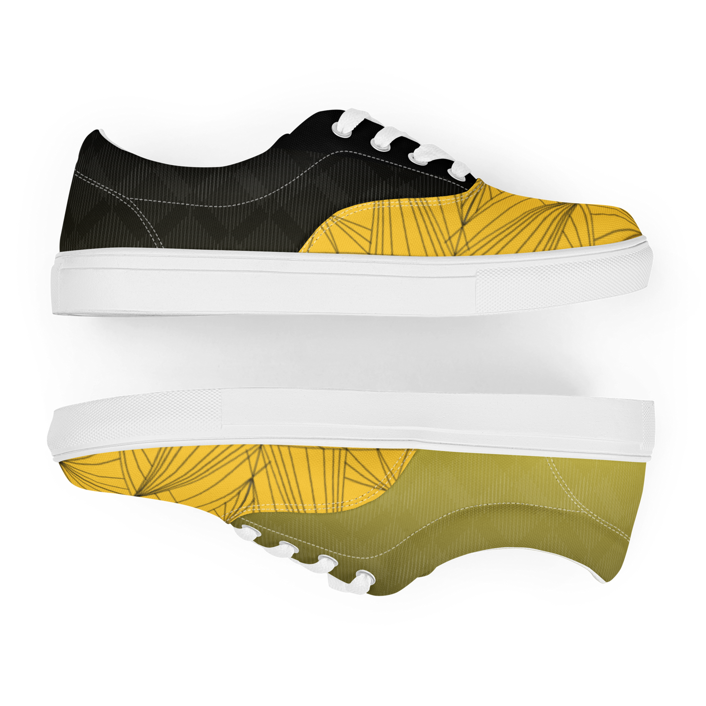 Men's "Yellow & Black Geometrics" Lace Up Canvas Sneakers