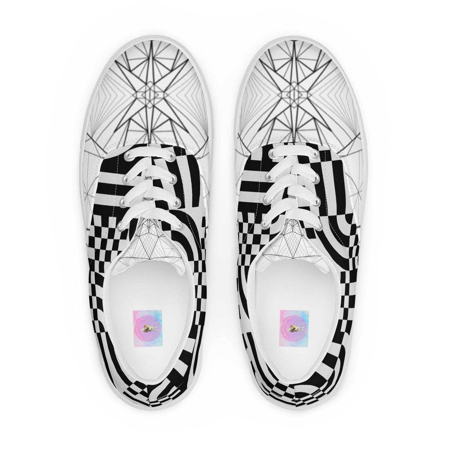 Men's "Black & White Geometrics" Lace Up Canvas Sneakers