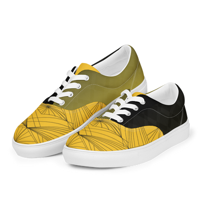 Men's "Yellow & Black Geometrics" Lace Up Canvas Sneakers