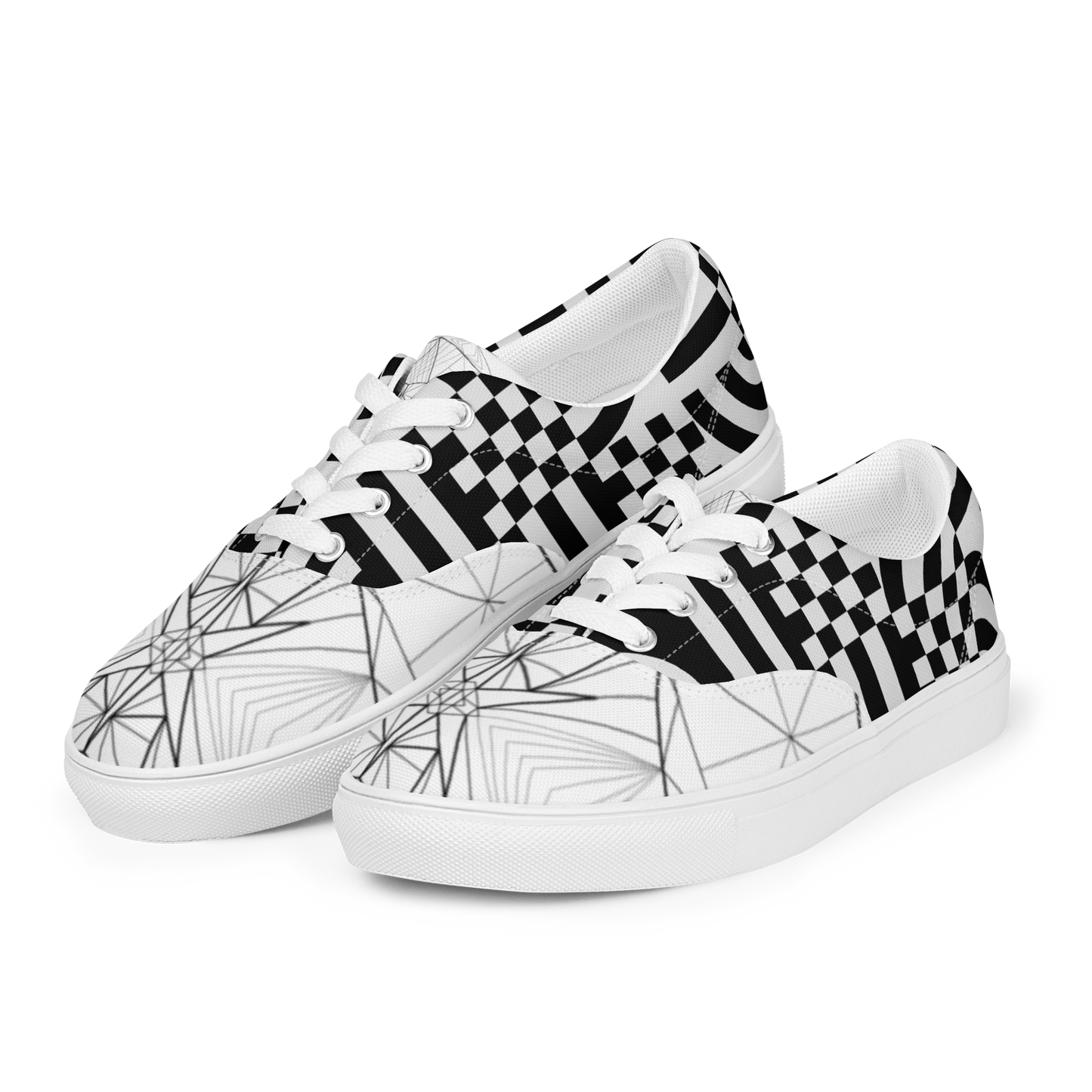 Men's "Black & White Geometrics" Lace Up Canvas Sneakers