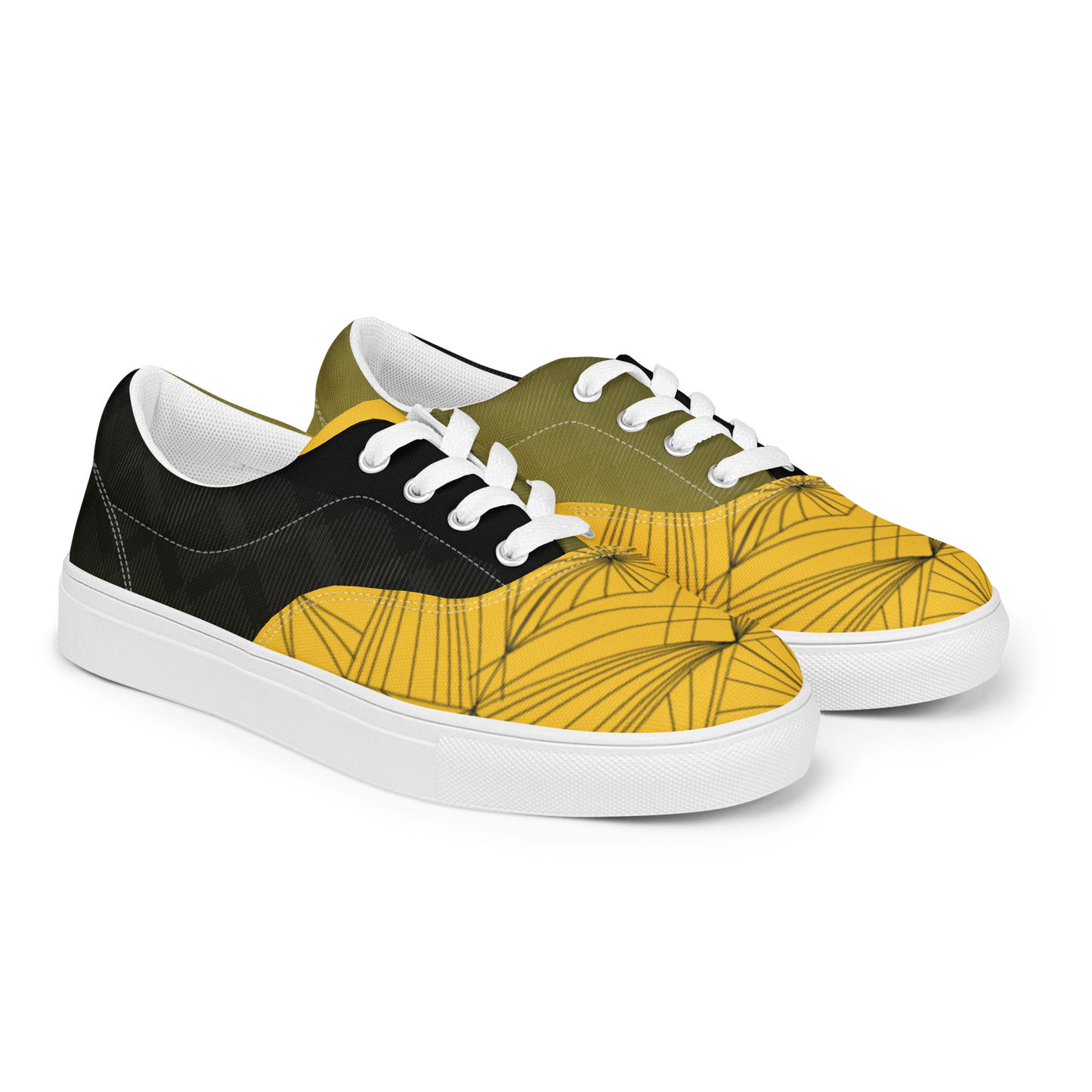 Men's "Yellow & Black Geometrics" Lace Up Canvas Sneakers