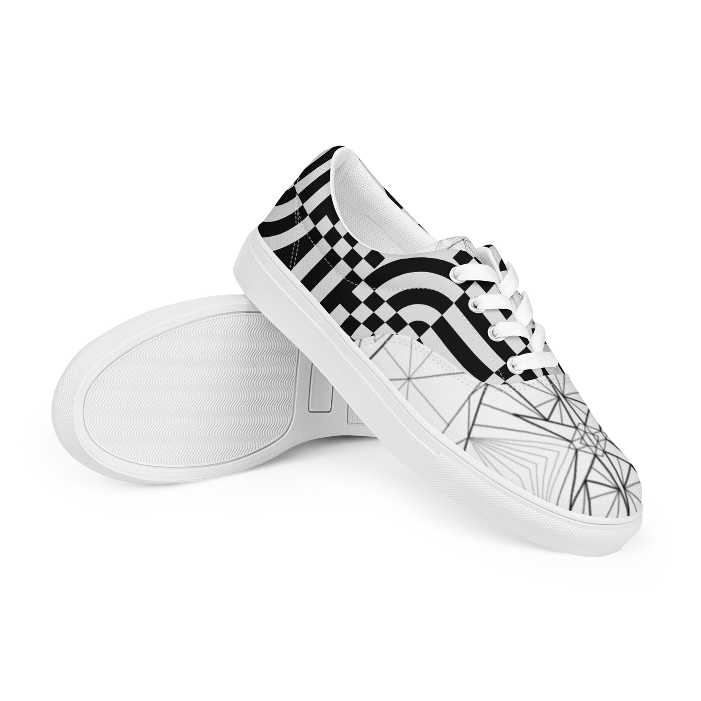 Men's "Black & White Geometrics" Lace Up Canvas Sneakers