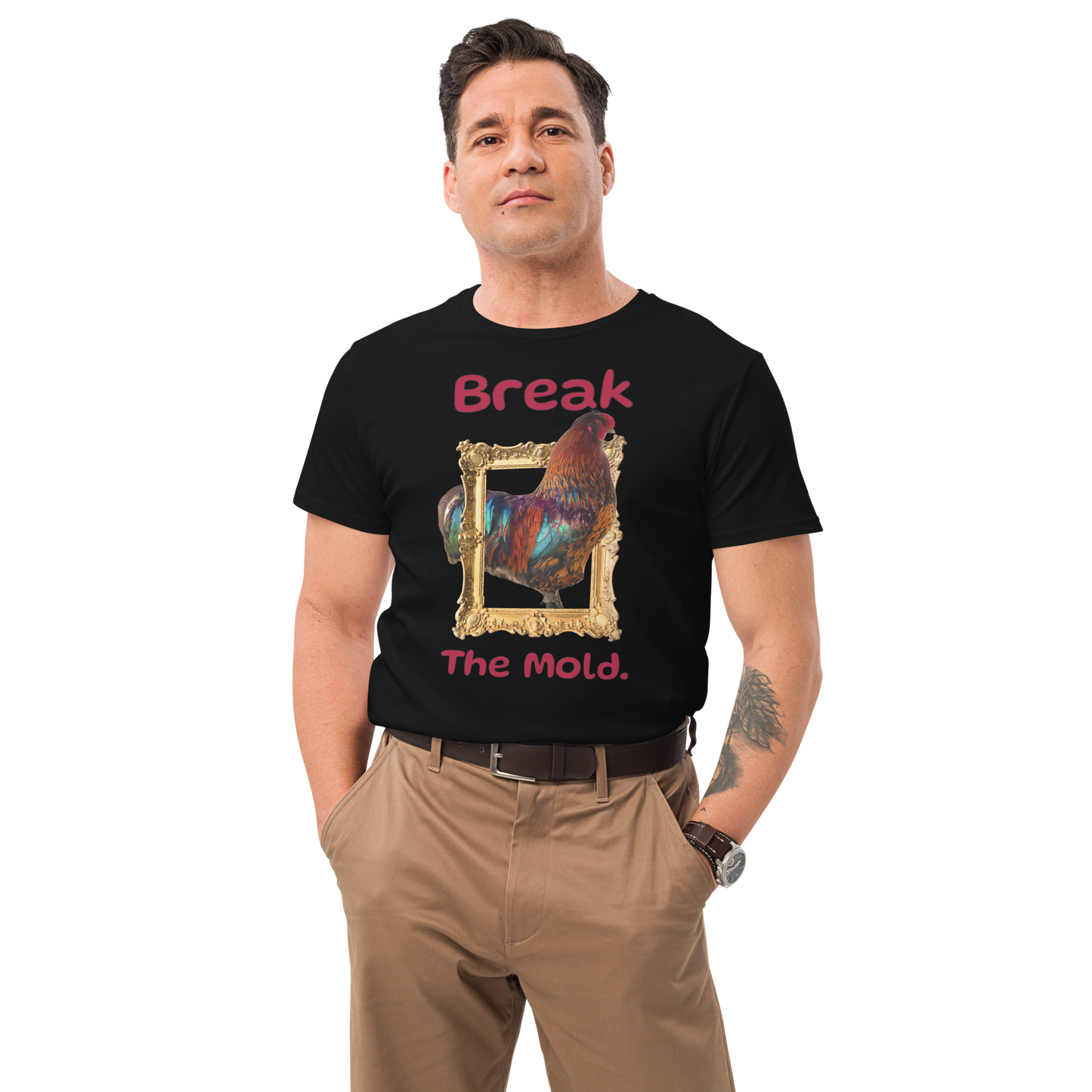 Premium Cotton "Break the Mold” Rooster Graphic Men’s T-Shirt