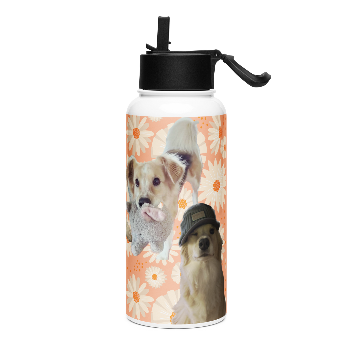 32oz Stainless Steel “Goodest Dogs Fee and Sully” Water Bottle with Straw Lid