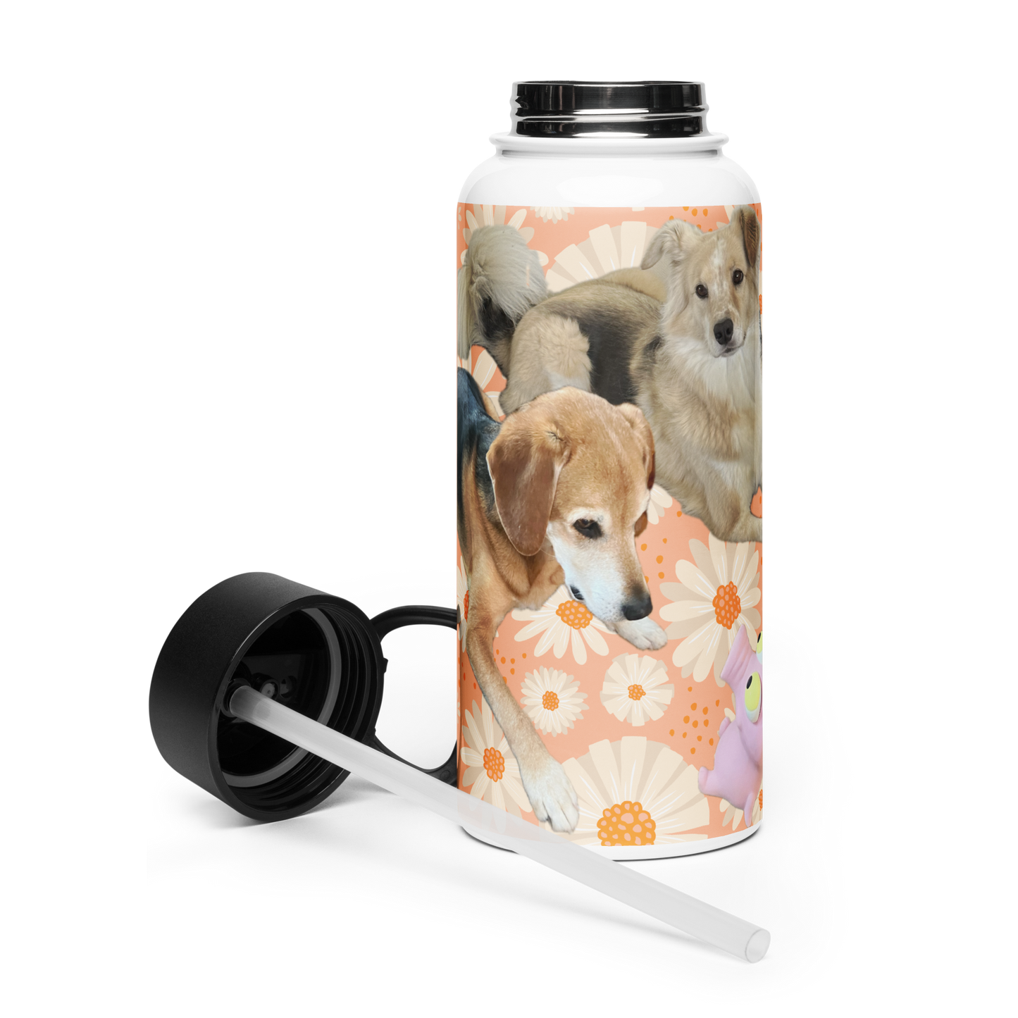 32oz Stainless Steel “Goodest Dogs Fee and Sully” Water Bottle with Straw Lid
