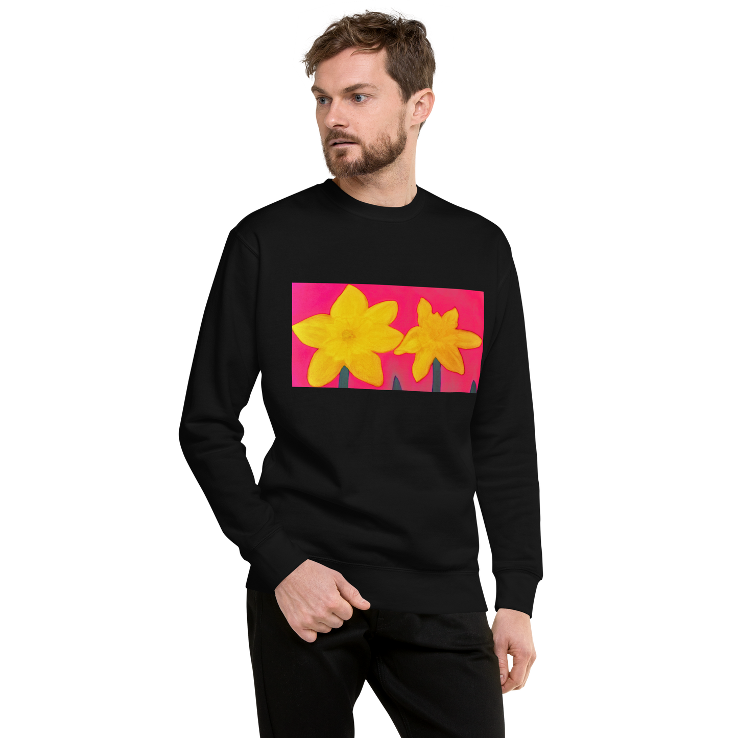 “Chalk Pastel Daffodils on Pink” Premium Sweatshirt