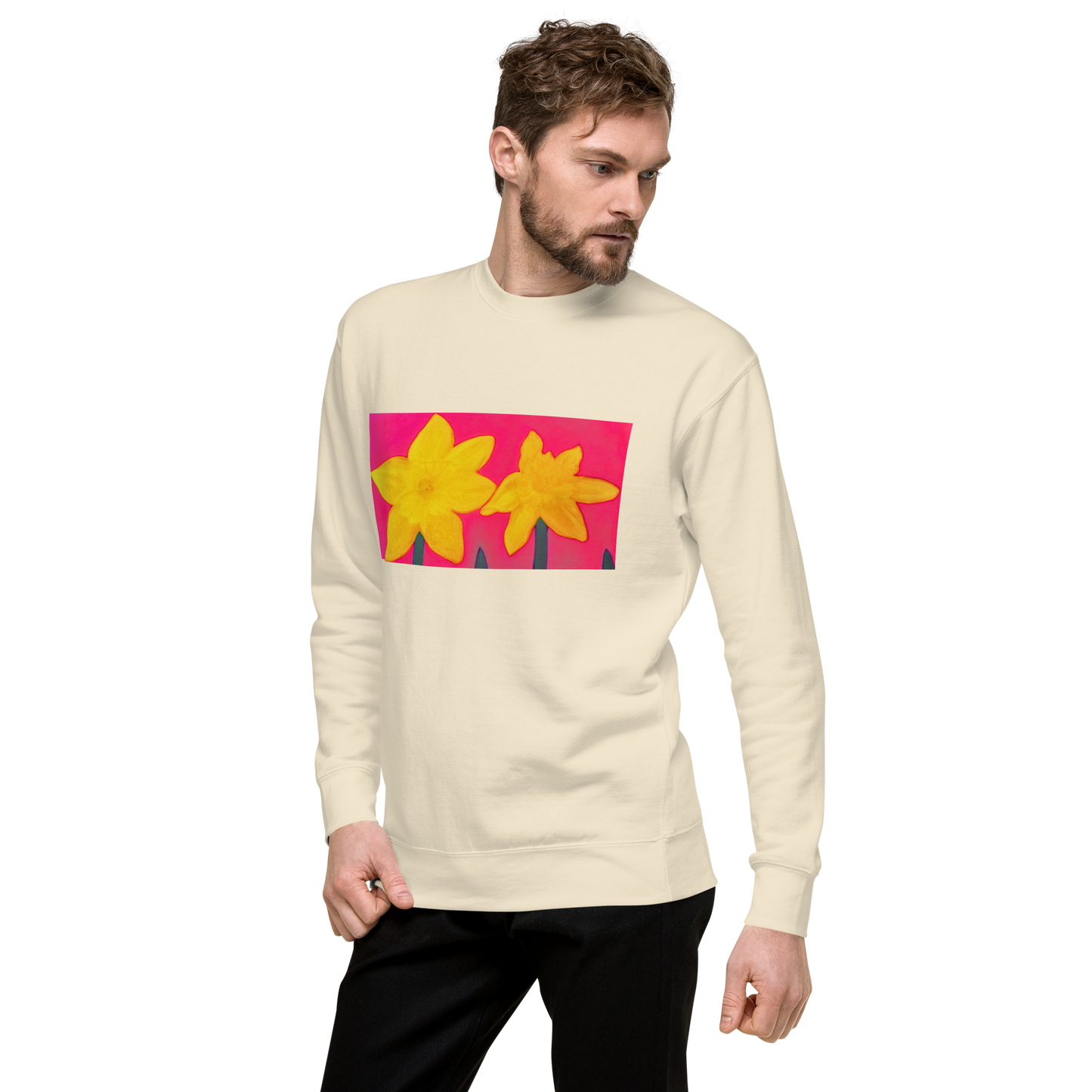 “Chalk Pastel Daffodils on Pink” Premium Sweatshirt