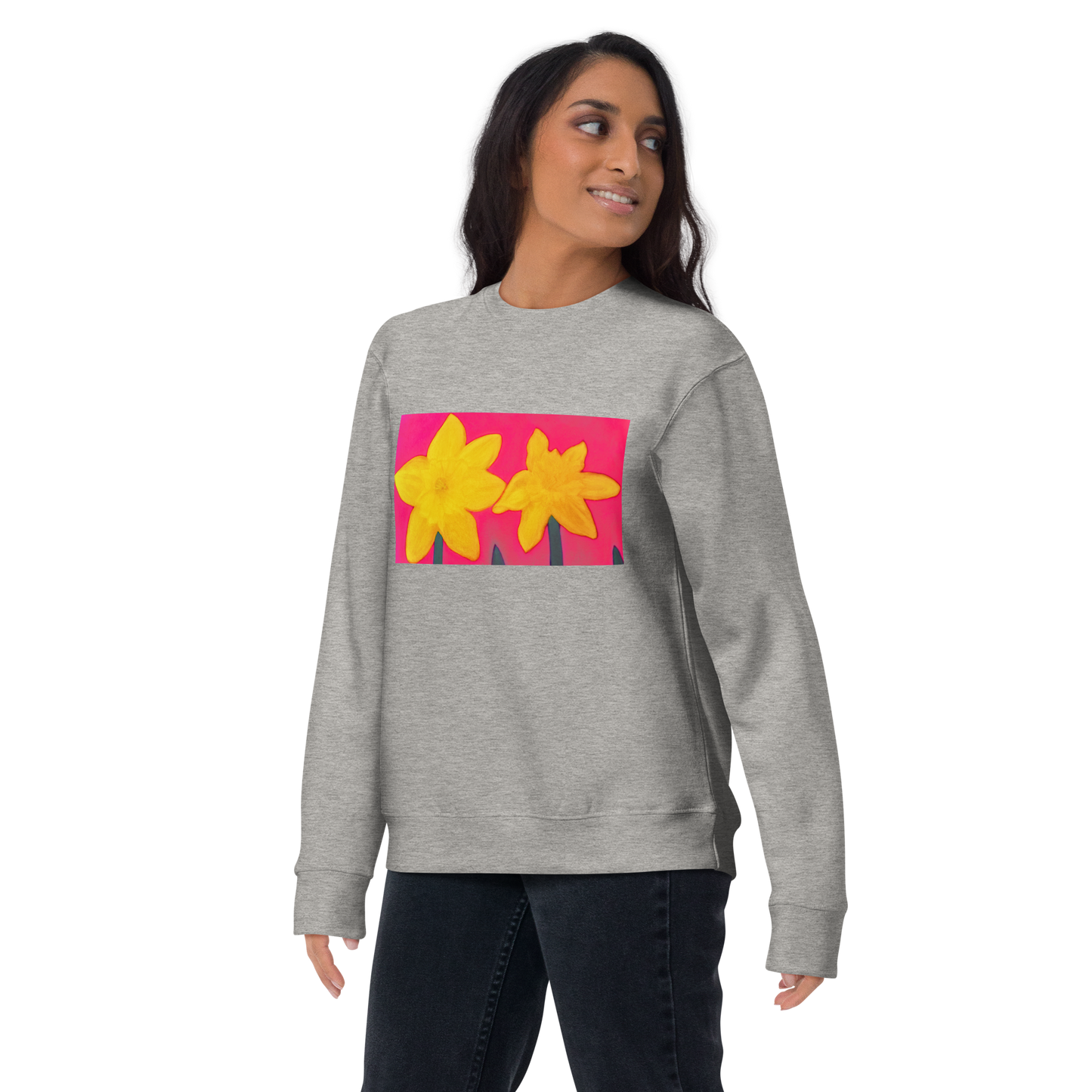 “Chalk Pastel Daffodils on Pink” Premium Sweatshirt