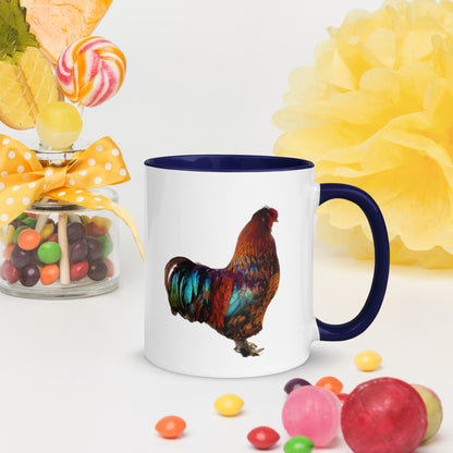 “Vibrant Rooster” Ceramic Coffee Mug - Choice of Inside and Handle Color