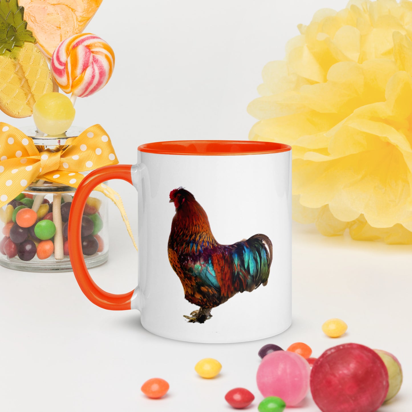 “Vibrant Rooster” Ceramic Coffee Mug - Choice of Inside and Handle Color
