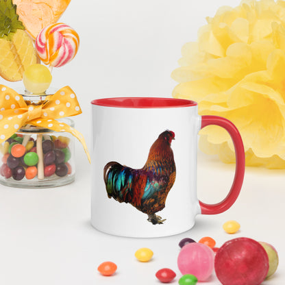 “Vibrant Rooster” Ceramic Coffee Mug - Choice of Inside and Handle Color