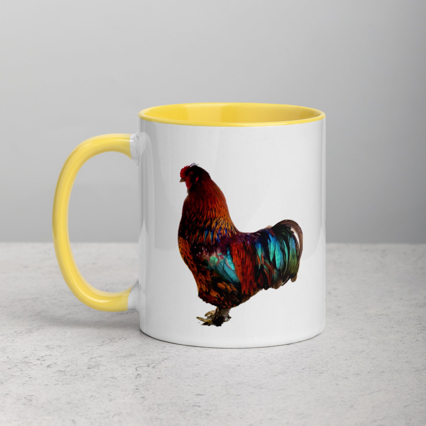 “Vibrant Rooster” Ceramic Coffee Mug - Choice of Inside and Handle Color