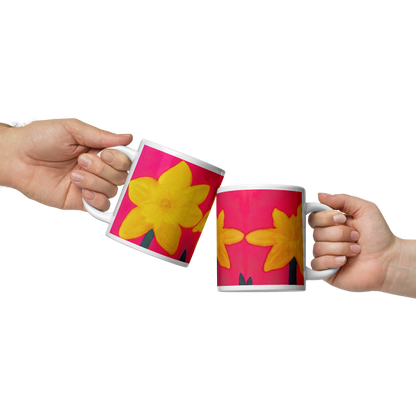 “Chalk Pastel Daffodils on Pink” Ceramic Coffee Mug