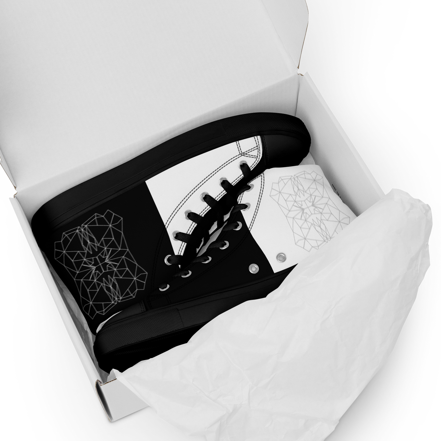 Women's "Minimalist Black & White Geometrics" High Top Canvas Sneakers