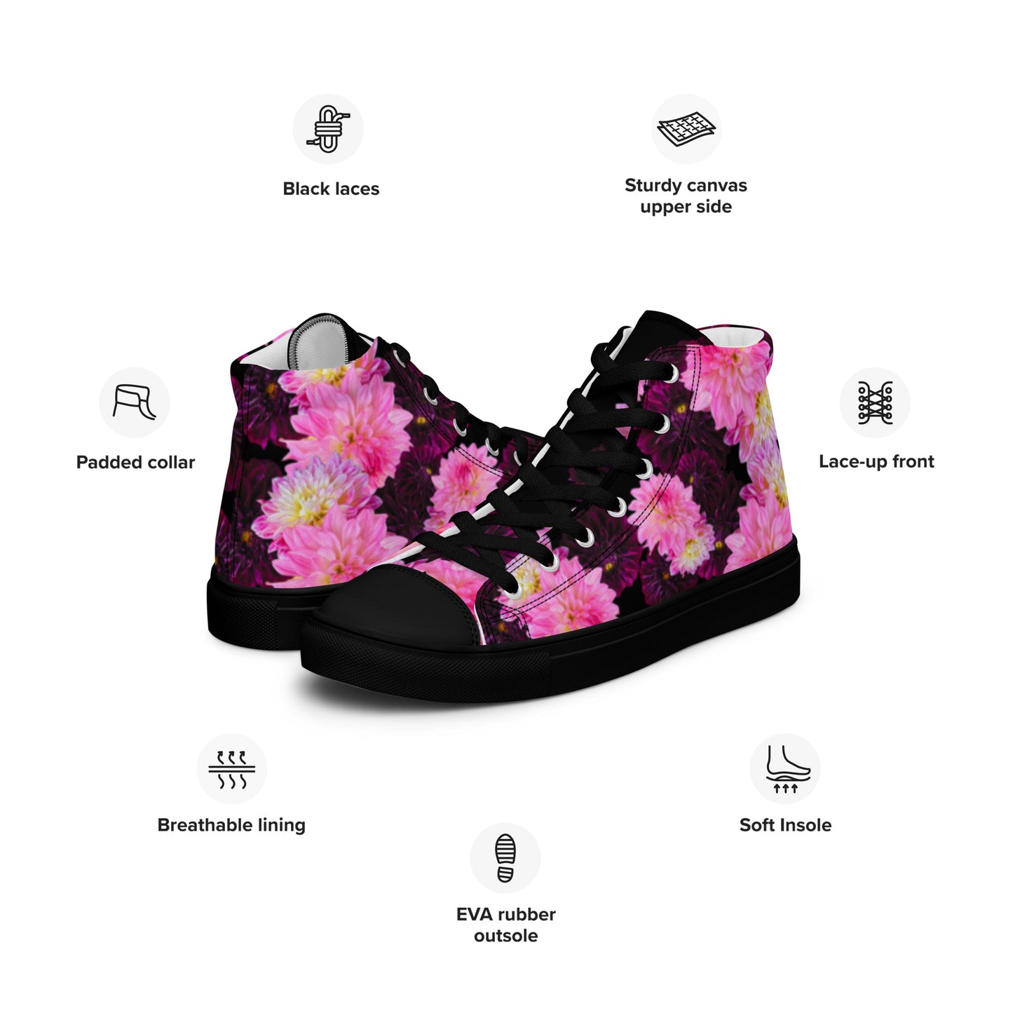 Women’s "Black Dahlia" High Top Canvas Sneakers