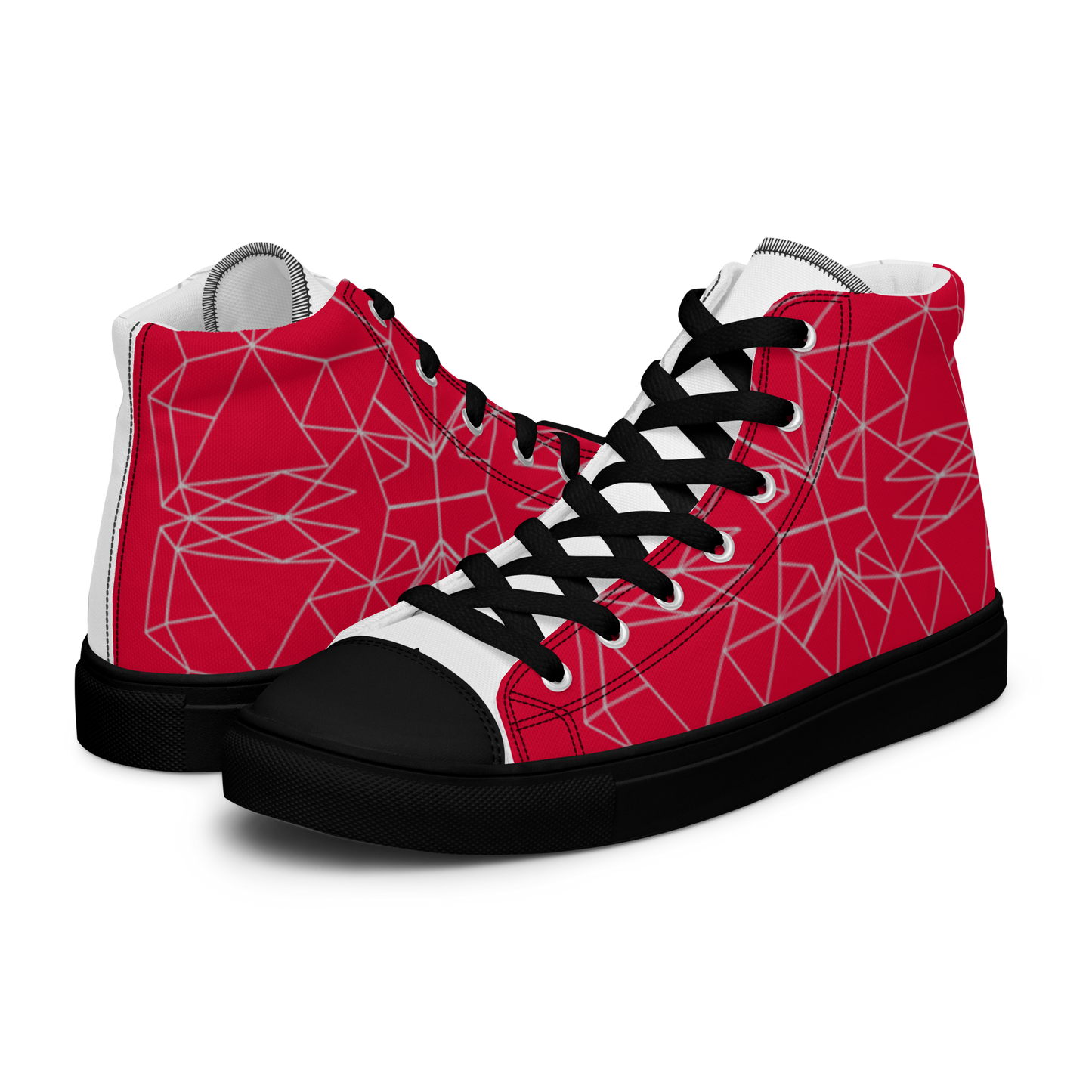 Women's "Asymmetrical Red & White Geometrics" High Top Canvas Sneakers